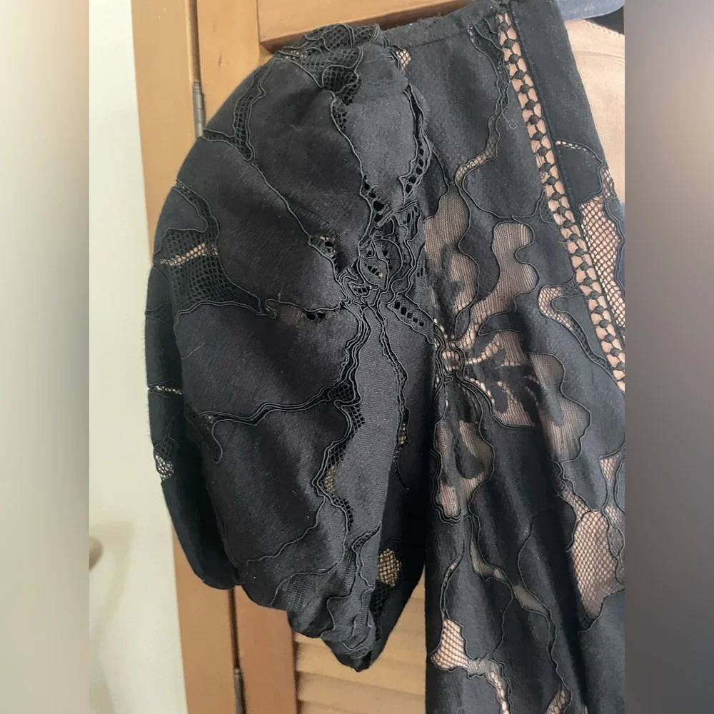 NWT By Anthropologie Ophelia puff-sleeve black and nude dress - Picture 4 of 12